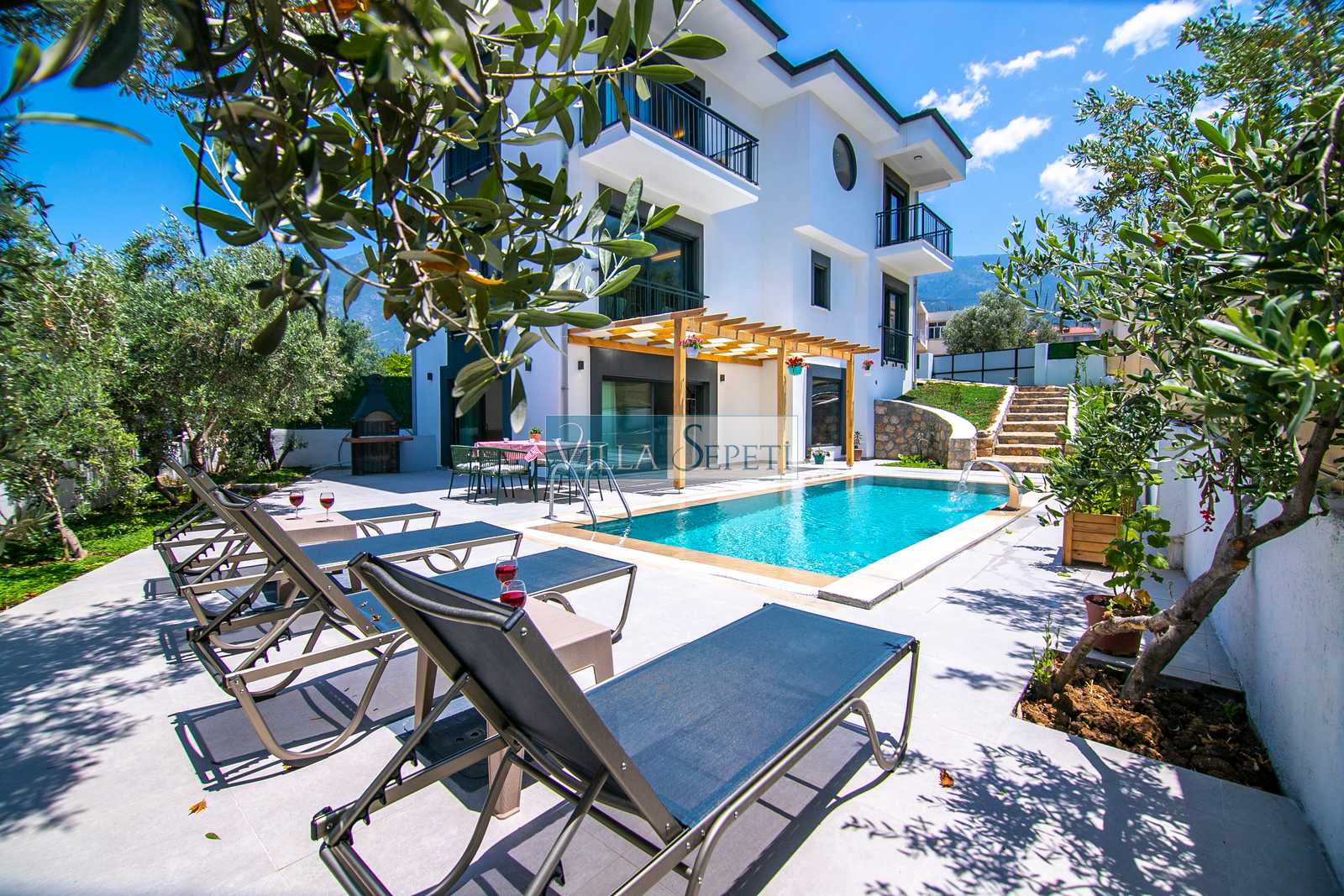 Arıcı Evi dış cephe ve havuz alanı
